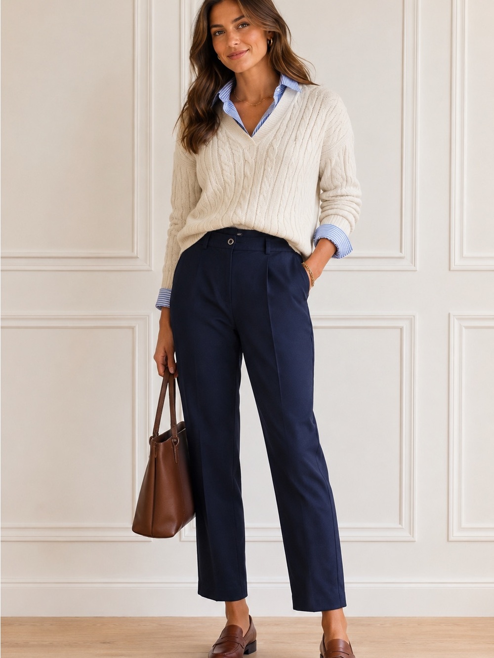 L.L. Bean Navy Blue Pleated Trouser Curvy Fit Pants Women’s 12 Reg Classic Work